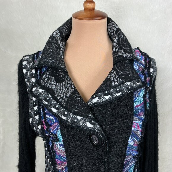 Tivoli Ireland Wool Mohair Floral Lace Ruffle Long Cardigan Sweater Jacket S - Picture 2 of 7